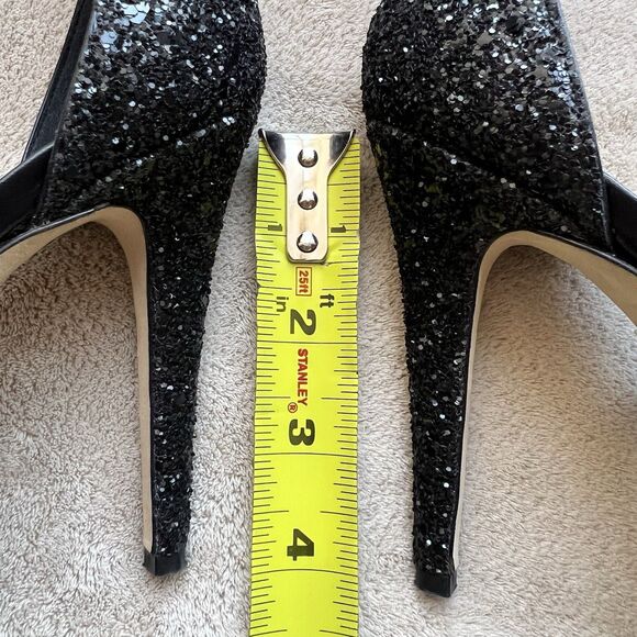 Tamara Mellon Frontline Black Glitter Crystal Heeled Sandals US 7 EU 37.5 Formal - Picture 13 of 16